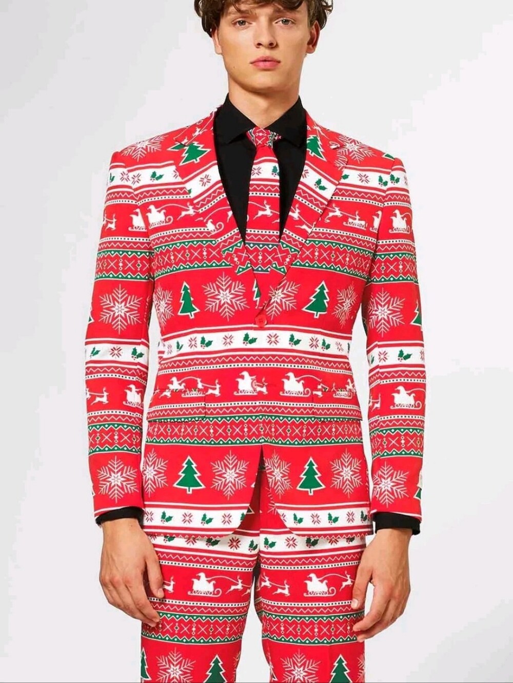 OppoSuits 2 Pc Christmas Suit 40 Red Fair Isle Novelty